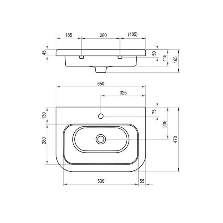 Umywalka nablatowa Ravak Solo, konglomeratowa, 58x40cm, biała