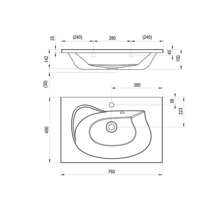 Umywalka nablatowa Ravak Solo, konglomeratowa, 58x40cm, biała