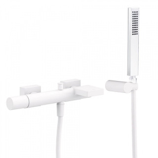 Bateria wannowa ścienna z zestawem natryskowym Project Tres, stojąca, biały mat