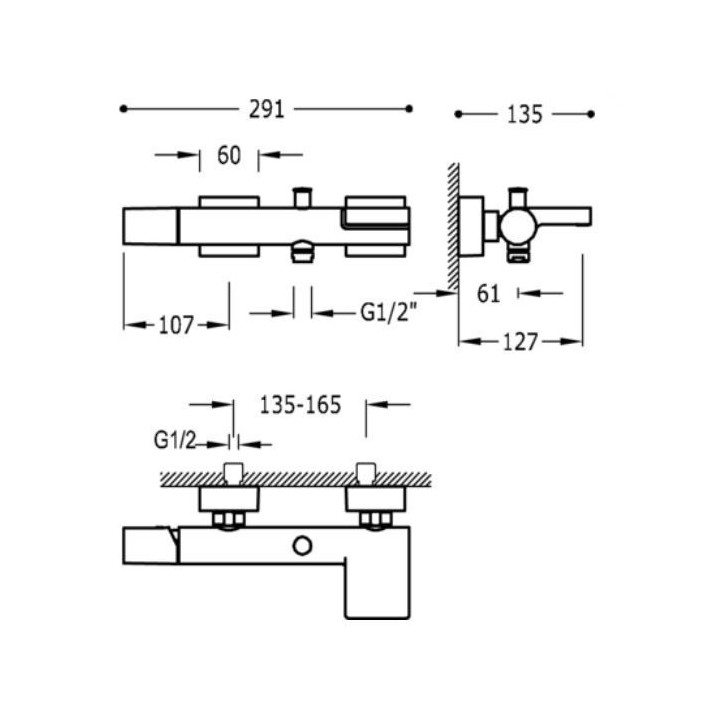 Bateria wannowa ścienna z zestawem natryskowym Project Tres, stojąca, biały mat