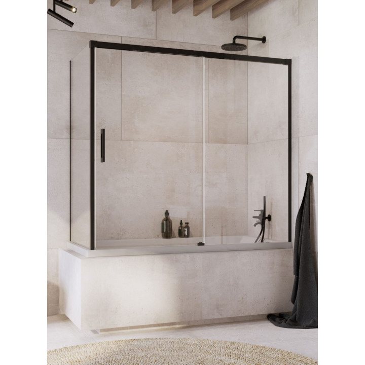 Parawan nawannowy Radaway Idea Black PN DWD 180, rozsuwany, szkło przejrzyste, 180x150cm, czarny profil