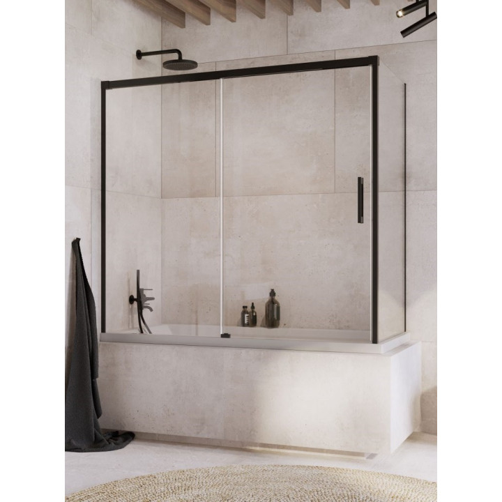 Parawan nawannowy Radaway Idea Black PN DWD 180, rozsuwany, szkło przejrzyste, 180x150cm, czarny profil