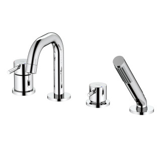 Wannowa bateria 4-otworowa Oltens Molle, kompletna, z zestawem natryskowym, czarny mat