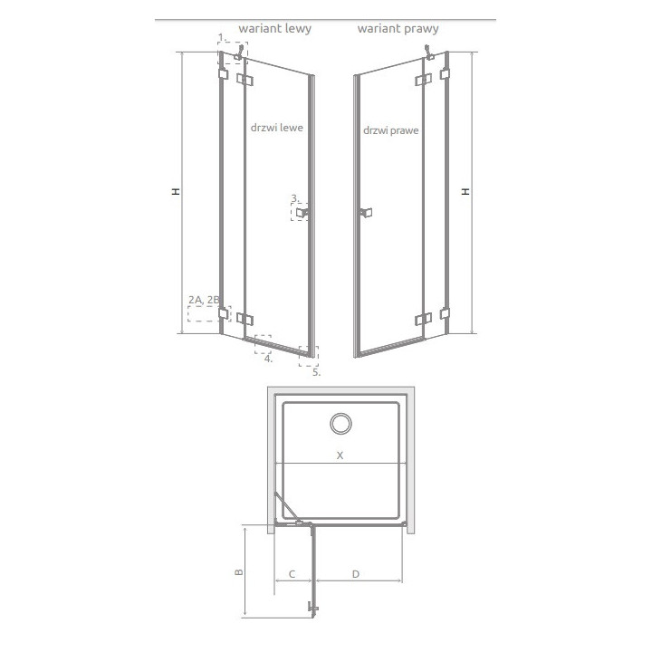 Drzwi do kabiny pięciokątnej Radaway Essenza Pro Black PTJ, lewe, czarny profil