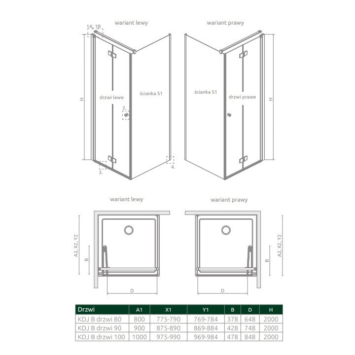 Drzwi do kabiny prysznicowej Radaway Nes 8 Black KDJ I 100, prawe, 1000x2000mm, czarny profil
