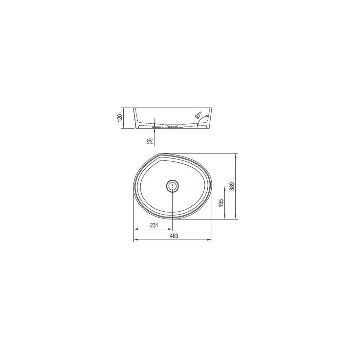 Umywalka nablatowa Ravak Moon 3, 46,3x38,9x12cm - biała