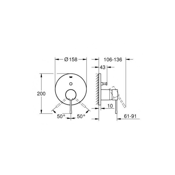 Bateria wannowa podtynkowa Grohe Essence, jednouchwytowa, automatyczny przełącznik - cool sunrise