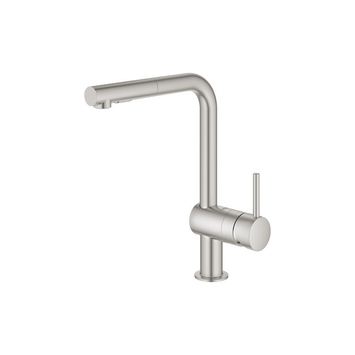 Bateria kuchenna z wyciąganą wylewką GROHE Minta 1/2" stojąca, wys. 328 mm, jednouchwytowa - stal nierdzewna