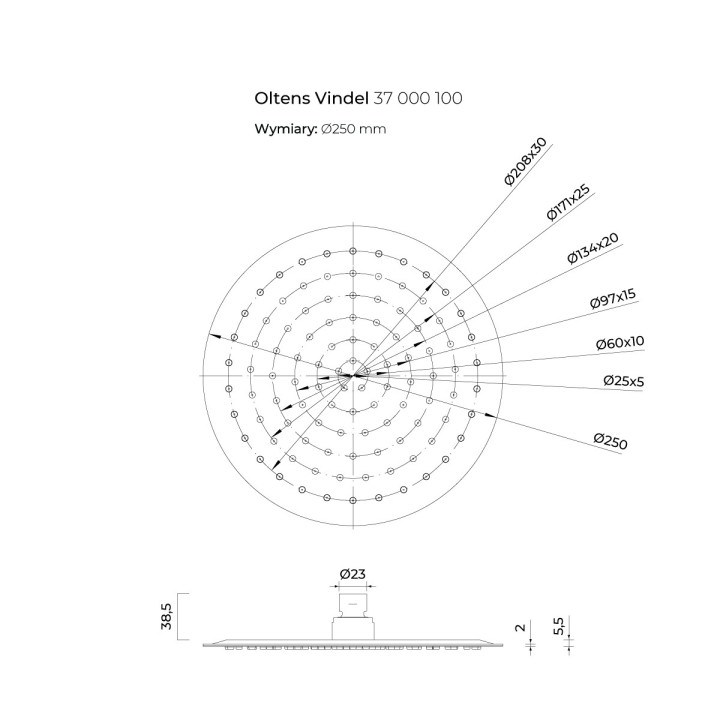 Deszczownica Oltens Vindel, okrągła, 25cm, chrom