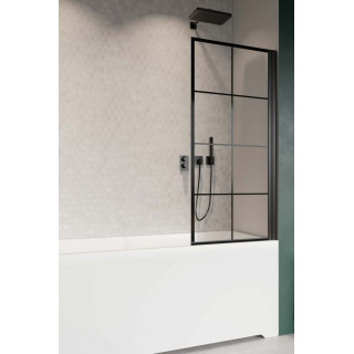 Parawan nawannowy Radaway Nes 8 Black PND I, lewy, składany, szkło przejrzyste, 140x150cm, czarny profil