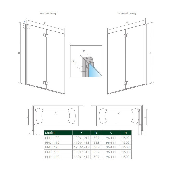Parawan nawannowy Radaway Nes 8 Black PND I, lewy, składany, szkło przejrzyste, 140x150cm, czarny profil