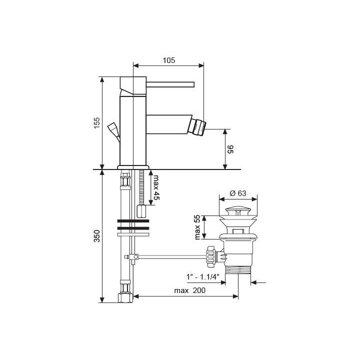 Bateria umywalkowa stojąca Emmevi Piper z korkiem chrom- sanitbuy.pl