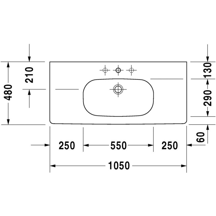 Umywalka meblowa Duravit D-Code, 105x48cm, bez otworu pod baterię, biała