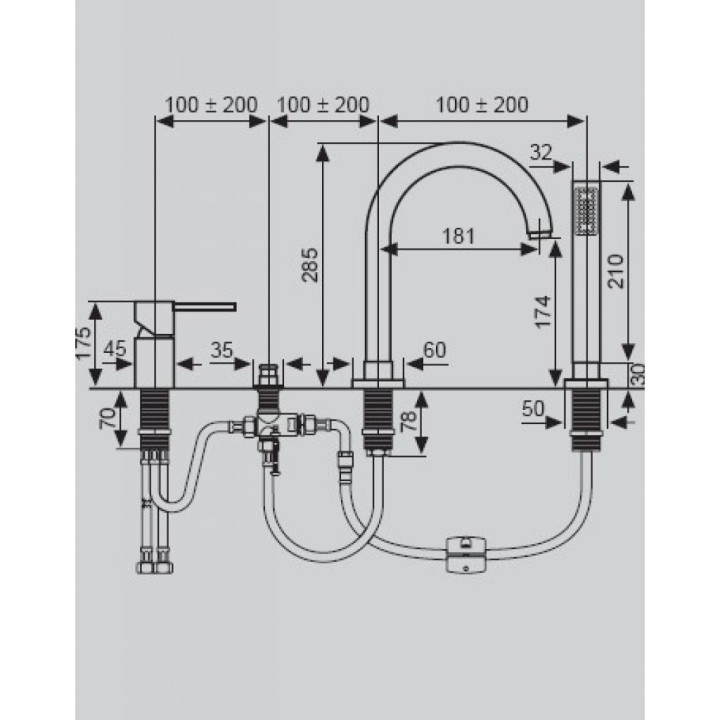 Bateria wannowa 4-otworowa Emmevi Piper czarny mat- sanitbuy.pl