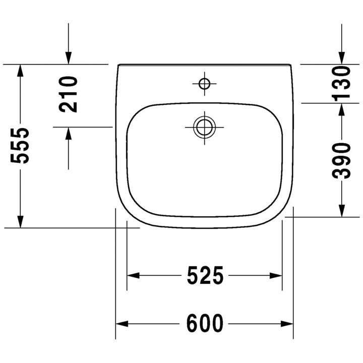 Umywalka ścienna Duravit D-Code Vital, 60x56cm, otwór pod baterię, z przelewem, biała
