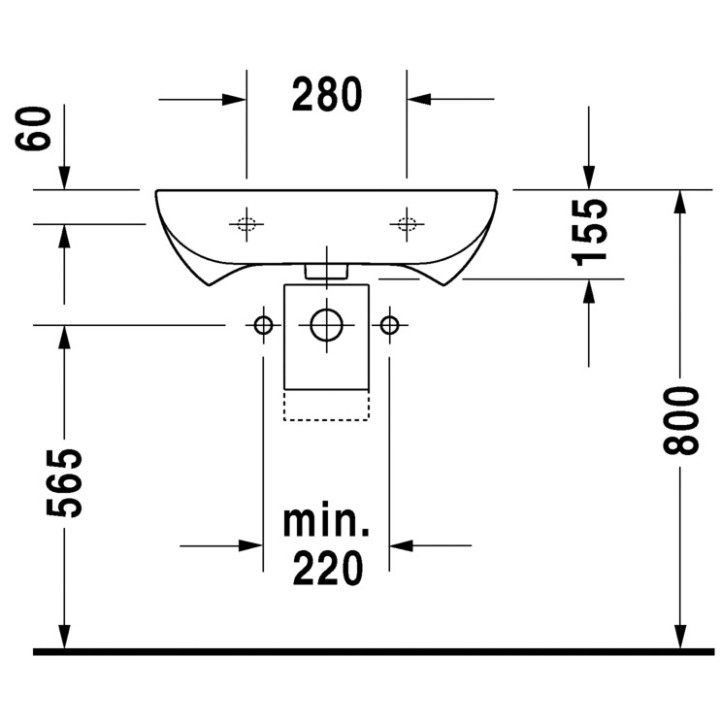 Umywalka ścienna Duravit D-Code Vital, 60x56cm, otwór pod baterię, z przelewem, biała