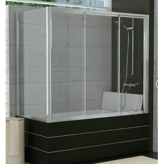 Parawan nawannowy trzyczęściowy SanSwiss TOP-Line, srebrny mat, szkło przeźroczyste