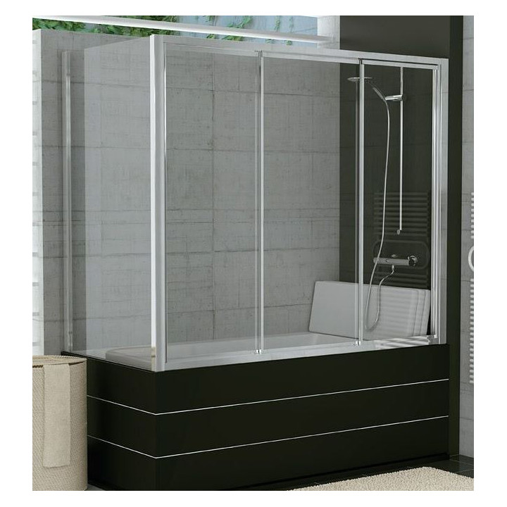 Parawan nawannowy trzyczęściowy SanSwiss TOP-Line, srebrny mat, szkło przeźroczyste