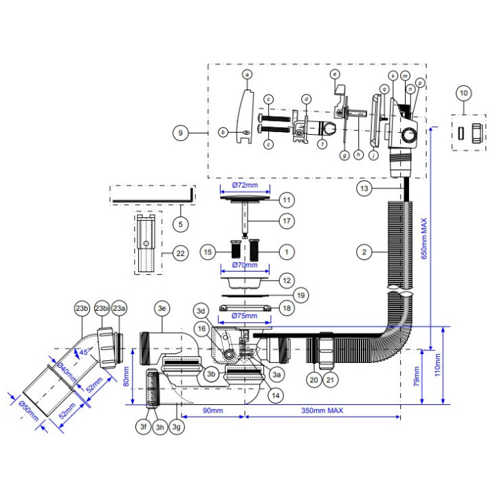 Mc Alpine Syfon wannowy z napełnianiem przez przelew McAlpine 