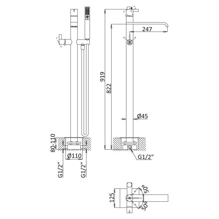 Bateria natryskowa Bruma Breeze, natynkowa, wylewka, zestaw natryskowy, chrom