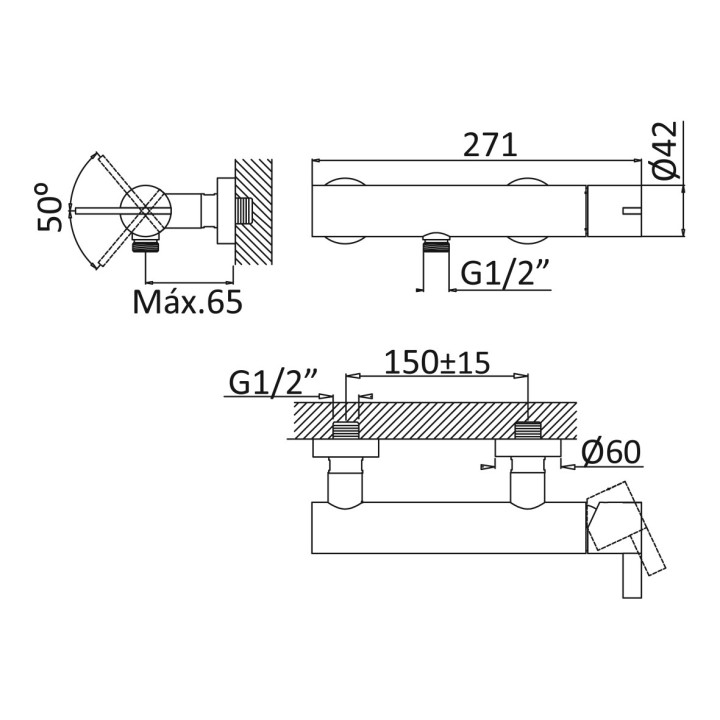 Bateria natryskowa Bruma Breeze, natynkowa, wylewka, zestaw natryskowy, chrom