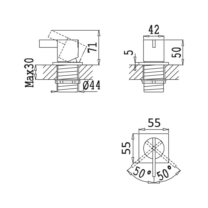 Mieszacz Bruma Breeze, montowany na półce, 50x50mm, chrom