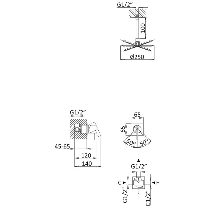 Zestaw natryskowy Bruma Breeze, podtynkowy, deszczownica z ramieniem ściennym 350mm, chrom