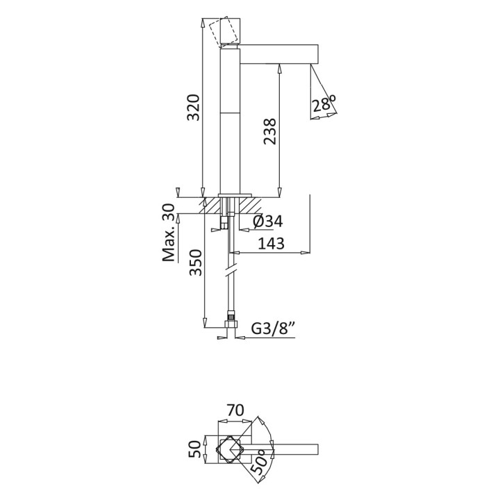 Bateria umywalkowa Bruma Adamastor, stojąca, bez korka, chrom