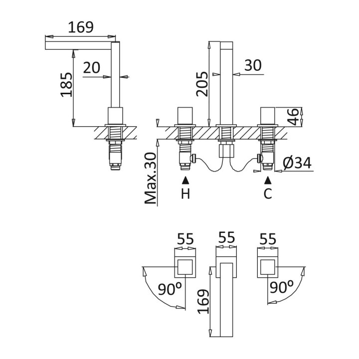 Bateria umywalkowa 2-otworowa Bruma Adamastor, stojąca, bez korka, chrom
