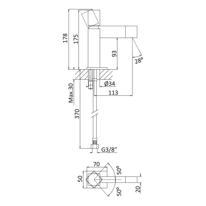 Bateria bidetowa Bruma Adamastor, stojąca, bez korka, chrom