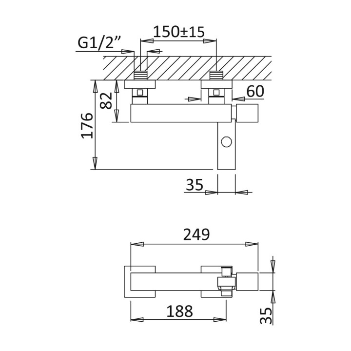 Bateria wannowa Bruma Adamastor, natynkowa, zestaw natryskowy, chrom