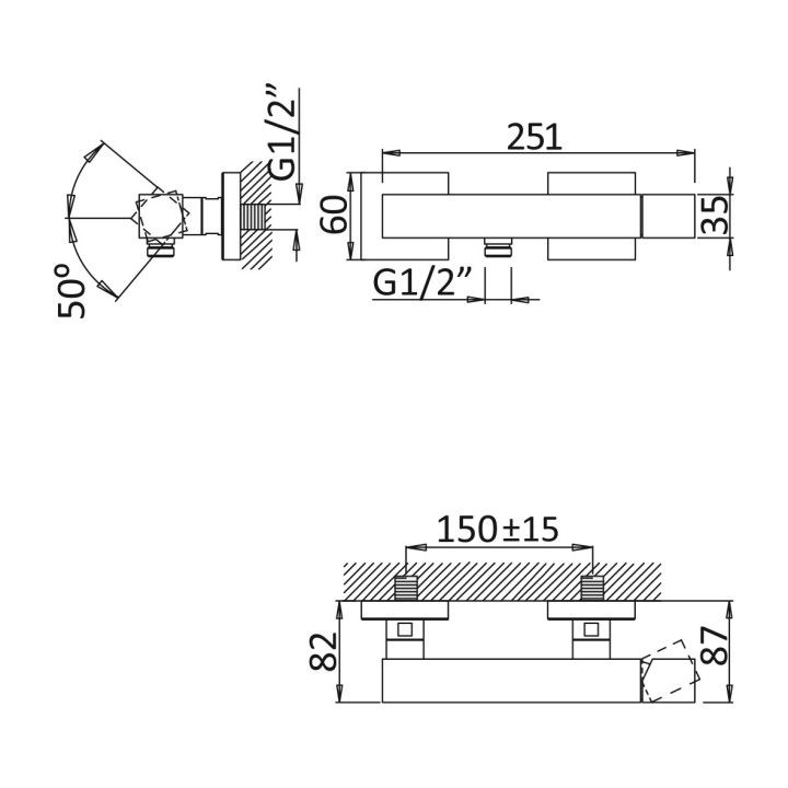 Bateria natryskowa Bruma Adamastor, natynkowa, zestaw natryskowy, chrom