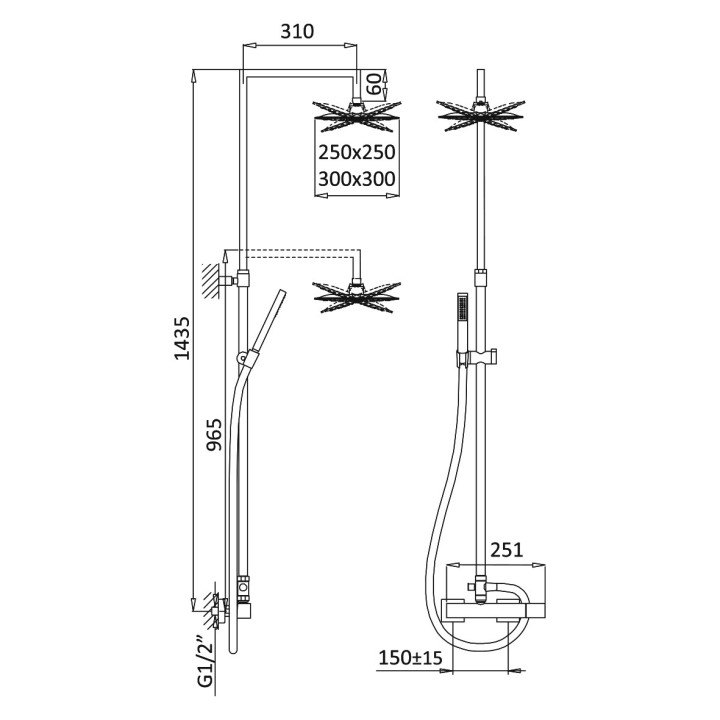 Zestaw natryskowy Bruma Adamastor, natynkowy, deszczownica 250x250mm, bateria jednouchwytowa, słuchawka 1-funkcyjna, chrom