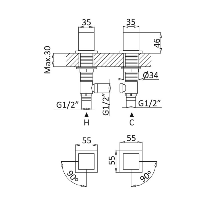 Bateria natryskowa Bruma Adamastor, montowana na półce, jednouchwytowa, chrom