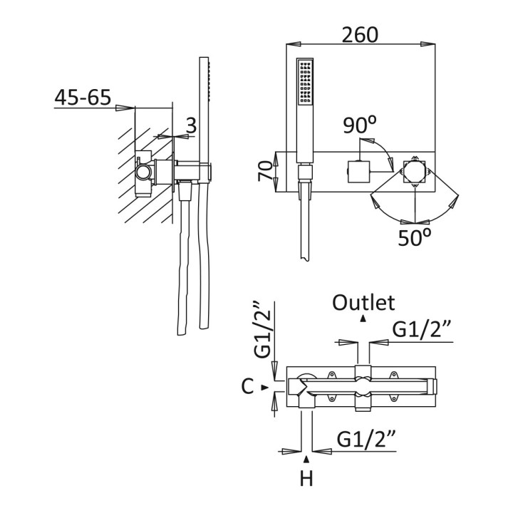 Bateria natryskowa Bruma Adamastor, podtynkowa, 2 wyjścia wody, zestaw natryskowy, chrom