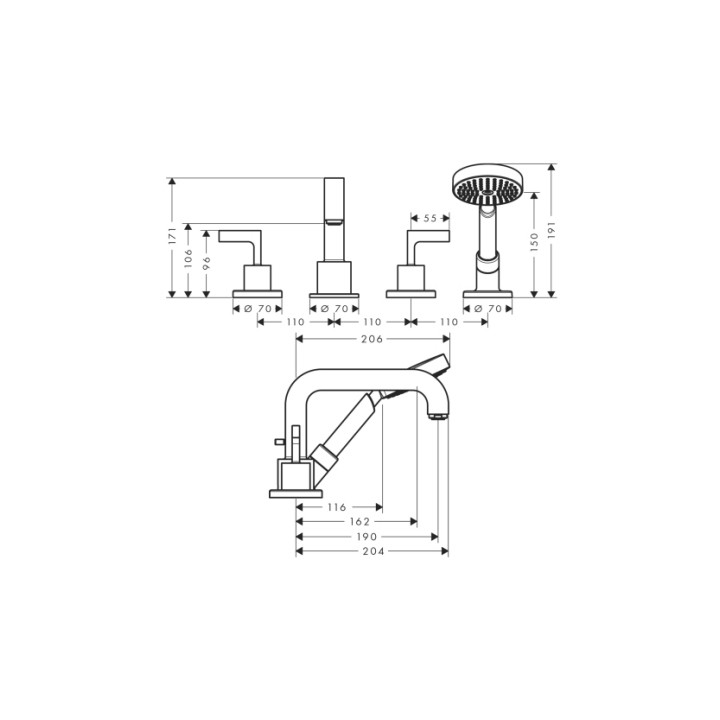 Bateria Axor Citterio wannowa 4-otworowa do montażu na brzegu wanny- sanitbuy.pl