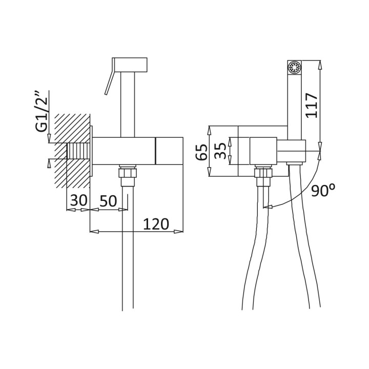 Bidetka Bruma Escudo, ścienna, uchwyt z dźwignią, chrom