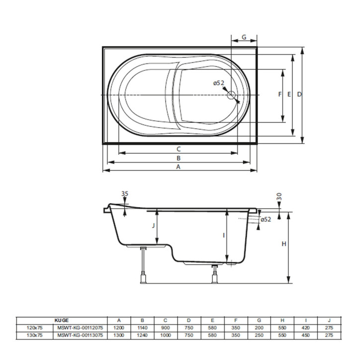 Wanna prostokątna Massi Elega, 190x90cm, do zabudowy, akrylowa, biała