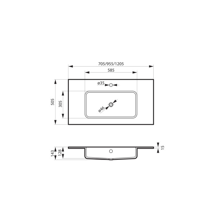 Umywalka wpuszczana w blat Massi Loma, prostokątna, 120x47cm, konglomeratowa, z przelewem, biała
