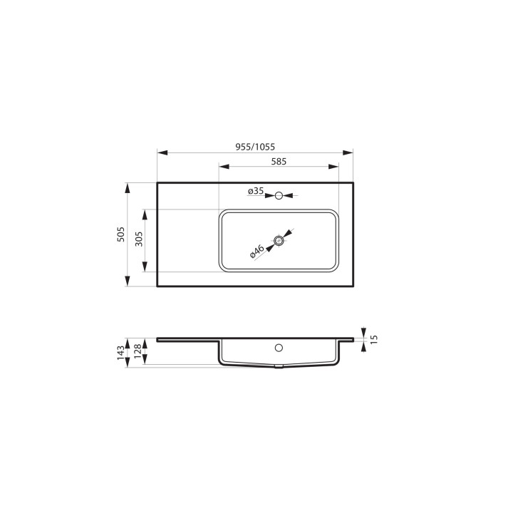 Umywalka meblowa Massi Eno z blatem, lewa, prostokątna, 95x50cm, konglomeratowa, z przelewem, biała