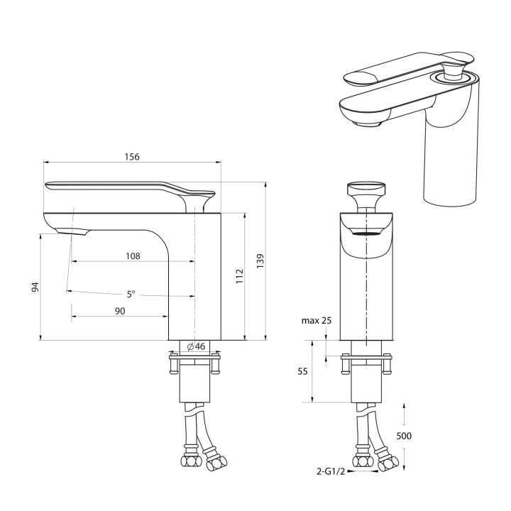 Bateria umywalkowa Massi Arico, stojąca, niska, chrom