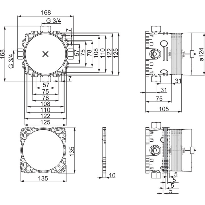 Element podtynkowy Oras Bluebox 2081, G3/4, DN 20