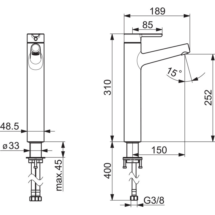 Bateria umywalkowa Oras Inspera, stojąca, wysokość 169mm, chrom