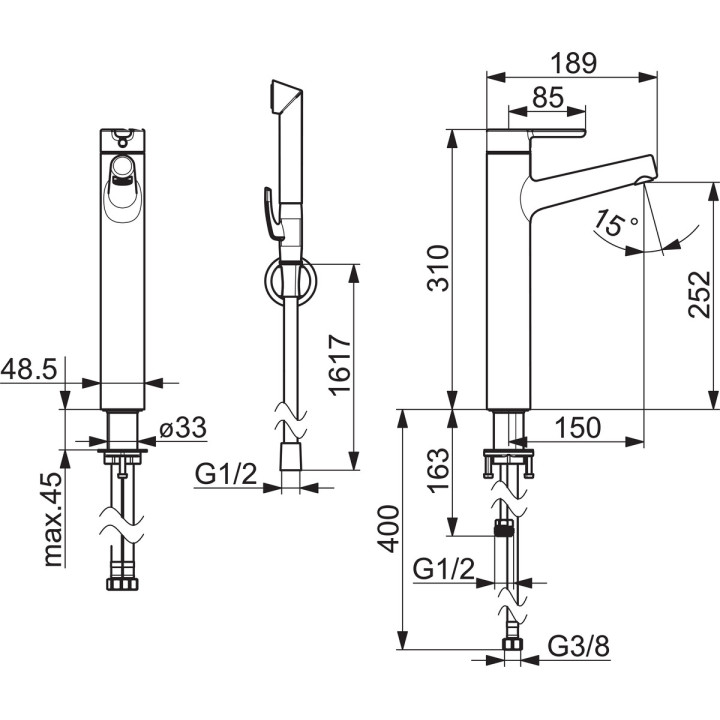 Bateria umywalkowa Oras Inspera, stojąca, wysokość 310mm, chrom
