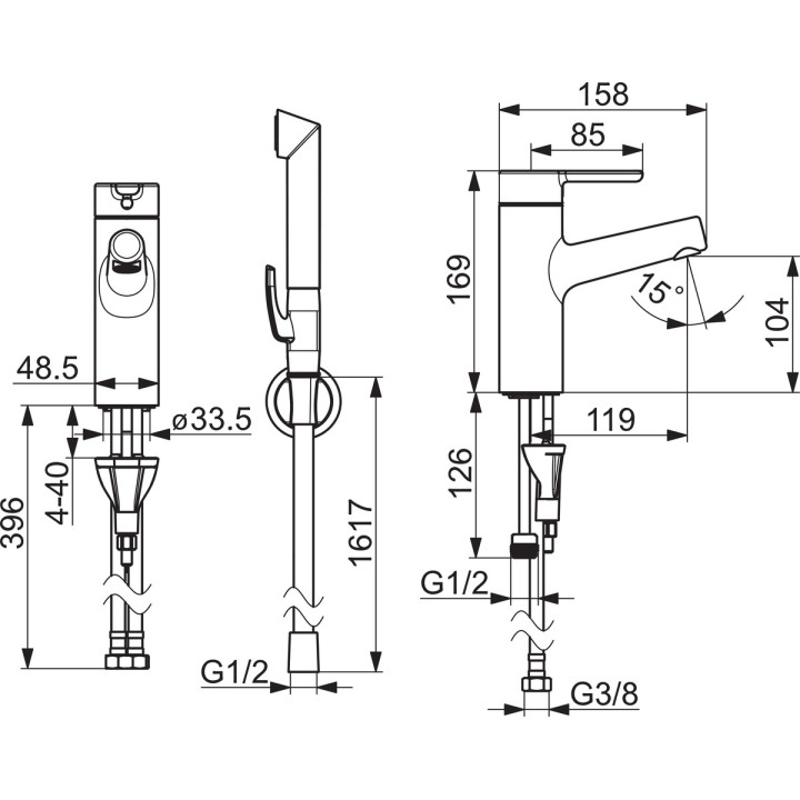 Bateria umywalkowa Oras Inspera, stojąca, wysokość 169mm, chrom