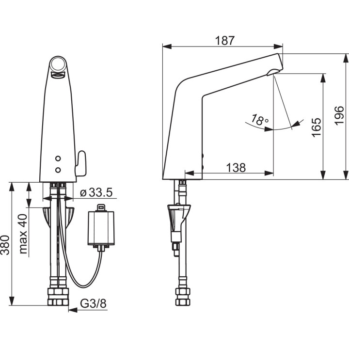 Bezdotykowa bateria umywalkowa Oras Inspera XS, stojąca, wysokość 139mm, Bluetooth, bateria 6 V, chrom