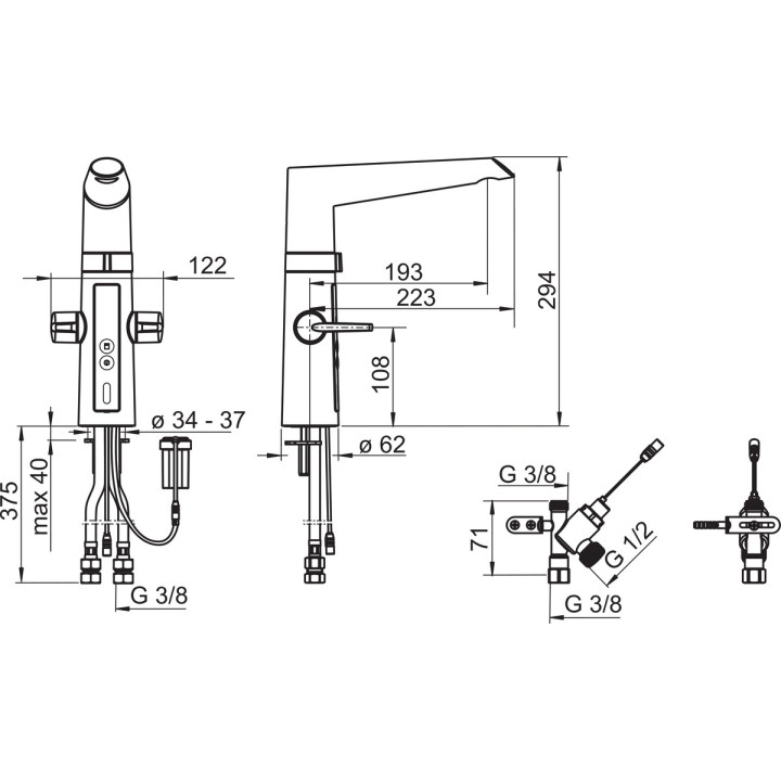 Bateria kuchenna Oras Optima, funkcja bezdotykowa, inteligentny zawór do zmywarki, wysokość 294mm, bateria 3 V, chrom