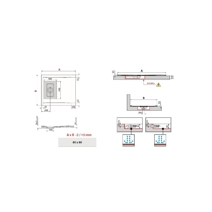 Brodzik kwadratowy Novellini Novosolid 80x80x3,5cm - czarny