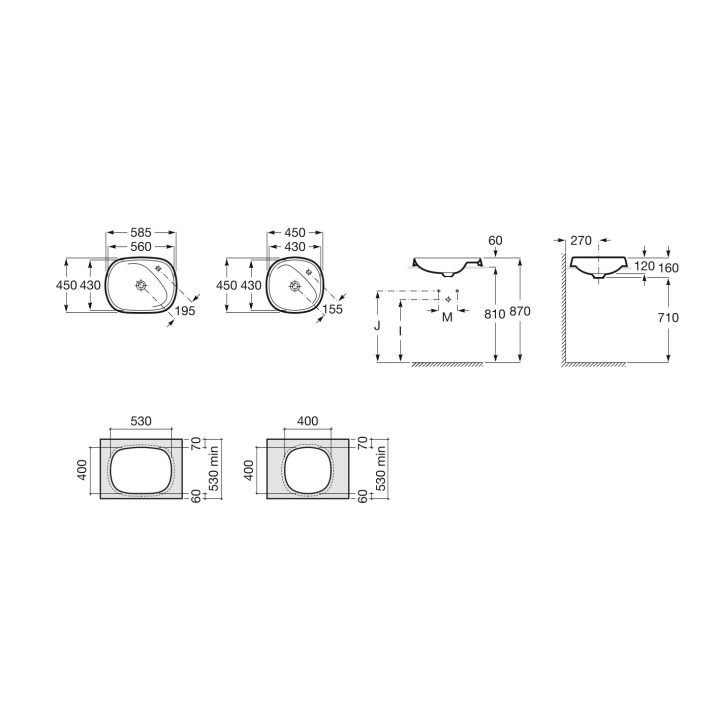 Umywalka nablatowa Roca Beyond, 59x46cm, Finceramic, bez przelewu, biała
