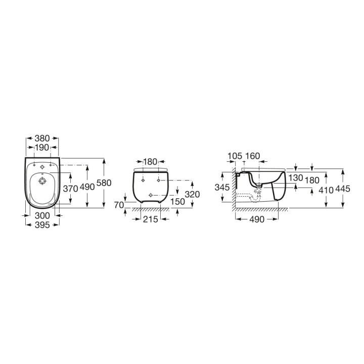 Miska wisząca Roca Beyond, bezrantowa, 58x40cm, Maxi Clean, biała